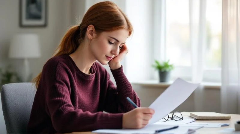 Frau bereitet Unterlagen fuer den Bildungsgutschein in einem hellen Raum in Chemnitz vor